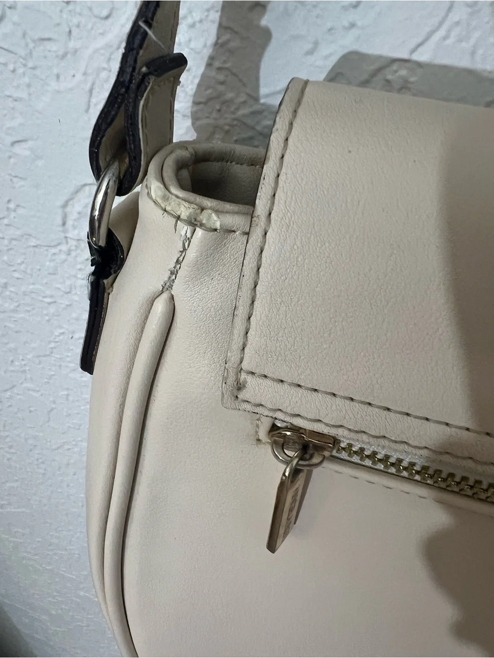 Angela Roi Ivory Vegan Leather Saddle Crossbody Bag Adjustable Strap